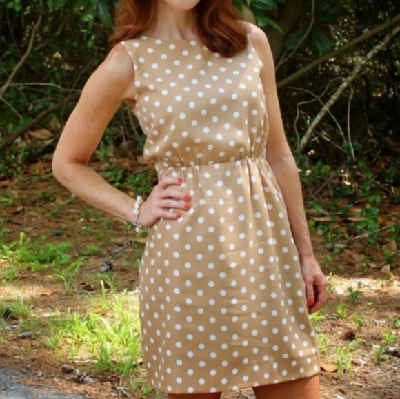 J. Crew Dresses & Skirts - JCrew Tan and White Polka Dot Dress
